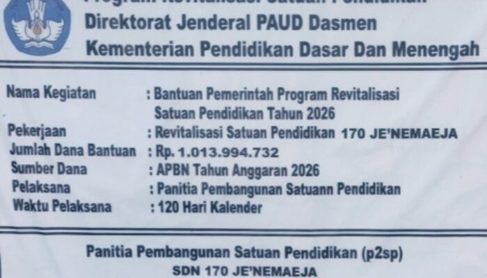 Revitalisasi SDN 170 Je’nemaeja Takalar Diakal-Akali ?